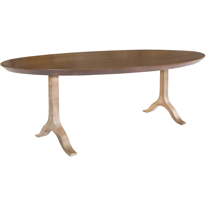 Oval Walnut and Antique Gold Dining Table