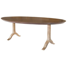 Load image into Gallery viewer, Oval Walnut and Antique Gold Dining Table