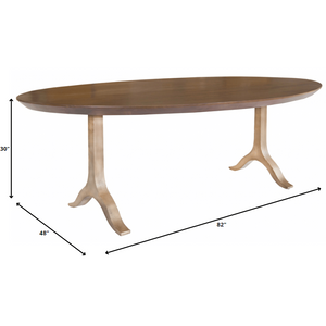 Oval Walnut and Antique Gold Dining Table