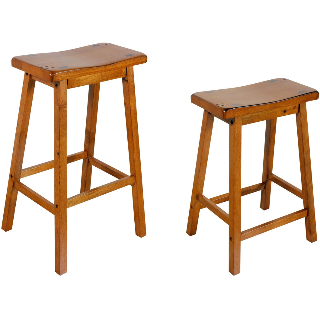 Oak Wooden Counter Height Set of 2 Stools