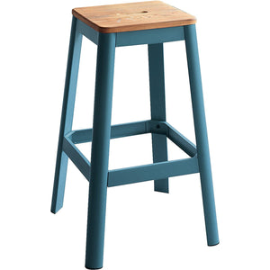 Contrast Teal and Natural Wood Bar Stool