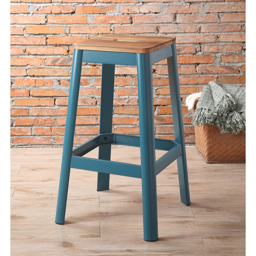 Contrast Teal and Natural Wood Bar Stool