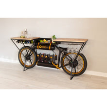 Load image into Gallery viewer, Black and Gold Metal Mango Wood Bike Bar Counter