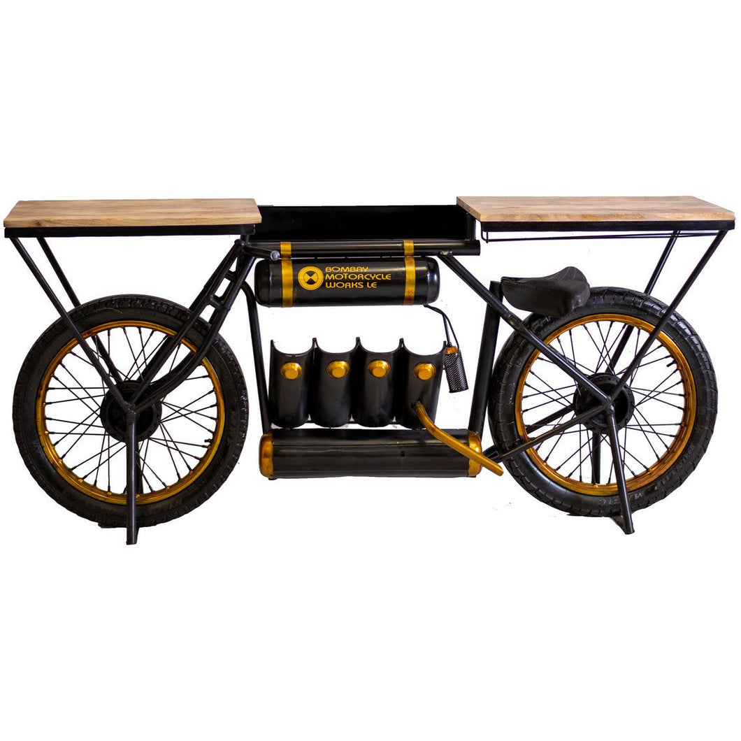 Black and Gold Metal Mango Wood Bike Bar Counter