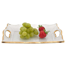 Load image into Gallery viewer, 7 x 11 Hand Decorated Scalloped Edge Gold Leaf Vanity or Snack Tray With Cut Out Handles