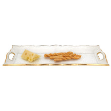 Load image into Gallery viewer, 7 x 20 Hand Decorated Scalloped Edge Gold Leaf Tray With Cut Out Handles