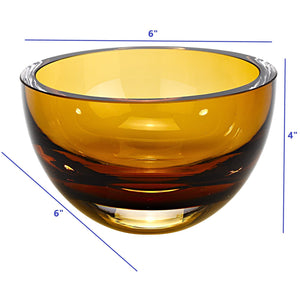 6 Mouth Blown European Made Lead Free Amber Crystal Bowl