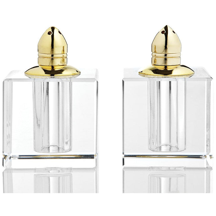 Handcrafted Optical Crystal and Gold Square Size Salt and Pepper Shakers