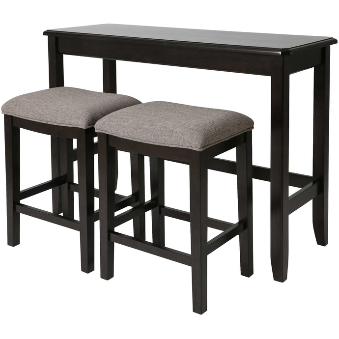 Perfecto Espresso Finish Sofa table with Two Bar Stools