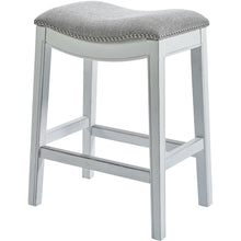 Load image into Gallery viewer, Counter Height Saddle Style Counter Stool with Grey Fabric and Nail head Trim