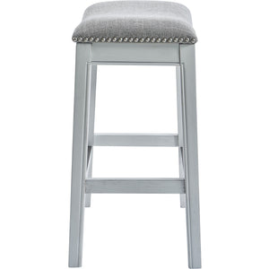 Counter Height Saddle Style Counter Stool with Grey Fabric and Nail head Trim