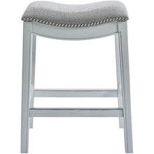 Load image into Gallery viewer, Counter Height Saddle Style Counter Stool with Grey Fabric and Nail head Trim