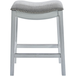 Counter Height Saddle Style Counter Stool with Grey Fabric and Nail head Trim