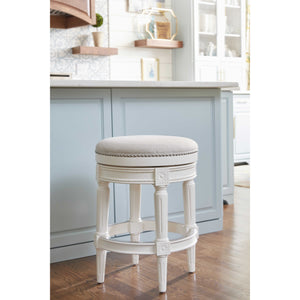 Counter Height Round Counter Stool in Alabaster White Fabric