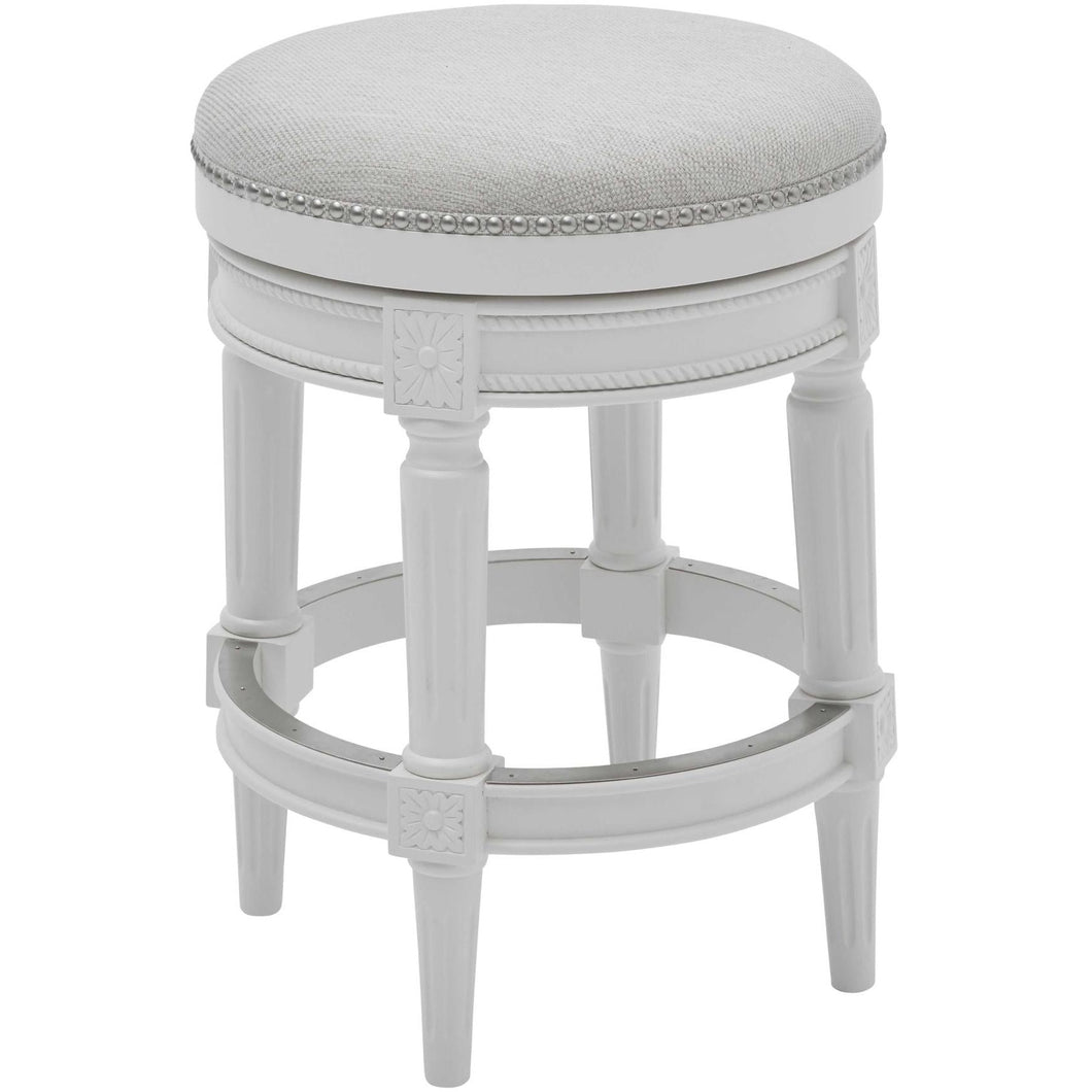 Counter Height Round Counter Stool in Alabaster White Fabric