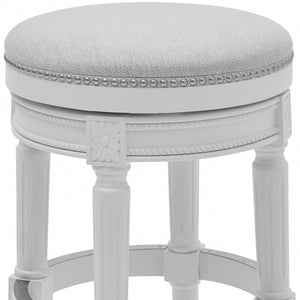 Bar Height Round Backless Stool in White Fabric