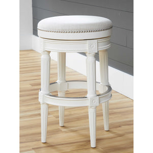 Bar Height Round Backless Stool in White Fabric