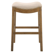 Load image into Gallery viewer, Bar Height Saddle Style Counter Stool with Cream Fabric and Nail head Trim