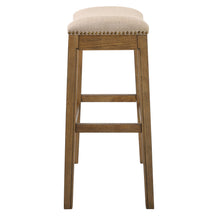 Load image into Gallery viewer, Bar Height Saddle Style Counter Stool with Cream Fabric and Nail head Trim