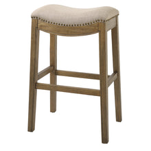 Load image into Gallery viewer, Bar Height Saddle Style Counter Stool with Cream Fabric and Nail head Trim