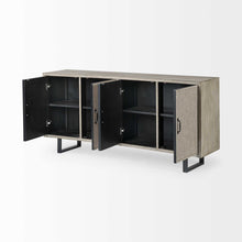 Load image into Gallery viewer, Light Brown Solid Wood Sideboard With 4 Fabric Covered Cabinet Doors