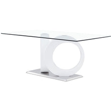 Load image into Gallery viewer, White tone Geometrical style base with Rectangular Glass top Dining Table