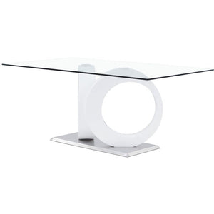 White tone Geometrical style base with Rectangular Glass top Dining Table