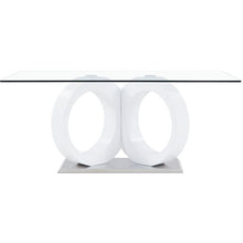 Load image into Gallery viewer, White tone Geometrical style base with Rectangular Glass top Dining Table