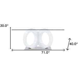 White tone Geometrical style base with Rectangular Glass top Dining Table