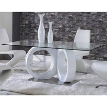 Load image into Gallery viewer, White tone Geometrical style base with Rectangular Glass top Dining Table