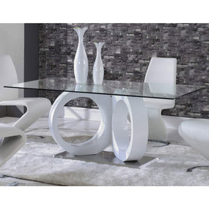 White tone Geometrical style base with Rectangular Glass top Dining Table