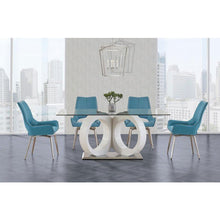 Load image into Gallery viewer, White tone Geometrical style base with Rectangular Glass top Dining Table