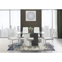 Load image into Gallery viewer, Contemporary Puzzle Gray and White Double Base Glass Dining Table