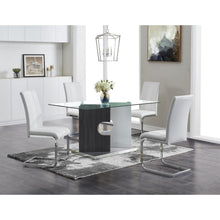 Load image into Gallery viewer, Contemporary Puzzle Gray and White Double Base Glass Dining Table