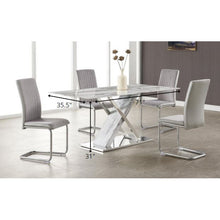 Load image into Gallery viewer, Elegant Marble Glass Top Dining Table with X Base Stainless Steel Accents