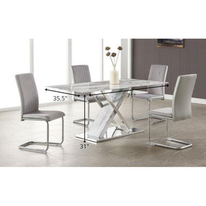 Elegant Marble Glass Top Dining Table with X Base Stainless Steel Accents