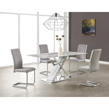 Load image into Gallery viewer, Elegant Marble Glass Top Dining Table with X Base Stainless Steel Accents