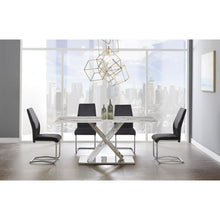 Load image into Gallery viewer, Elegant Marble Glass Top Dining Table with X Base Stainless Steel Accents