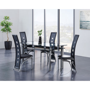 Set of 4 Black Curved back Dining Chairs with Silver Metal Legs