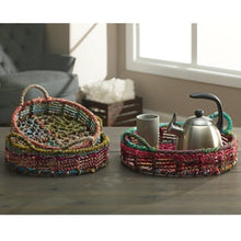 Load image into Gallery viewer, Handmade Set of 3 Rainbow Round Nesting Jute Trays