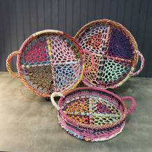 Load image into Gallery viewer, Handmade Set of 3 Rainbow Round Nesting Jute Trays
