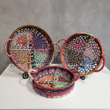 Load image into Gallery viewer, Handmade Set of 3 Rainbow Round Nesting Jute Trays
