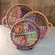 Load image into Gallery viewer, Handmade Set of 3 Rainbow Round Nesting Jute Trays