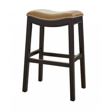 Load image into Gallery viewer, 30&quot; Espresso and Carmel Saddle Style Counter Height Bar Stool