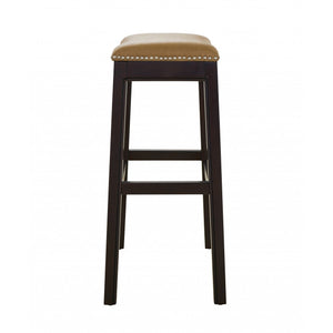 30" Espresso and Carmel Saddle Style Counter Height Bar Stool