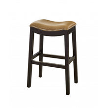 Load image into Gallery viewer, 30&quot; Espresso and Carmel Saddle Style Counter Height Bar Stool