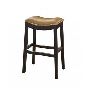 30" Espresso and Carmel Saddle Style Counter Height Bar Stool