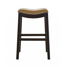 Load image into Gallery viewer, 30&quot; Espresso and Carmel Saddle Style Counter Height Bar Stool