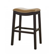 Load image into Gallery viewer, 25&quot; Espresso and Carmel Saddle Style Counter Height Bar Stool