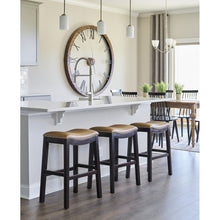 Load image into Gallery viewer, 25&quot; Espresso and Carmel Saddle Style Counter Height Bar Stool